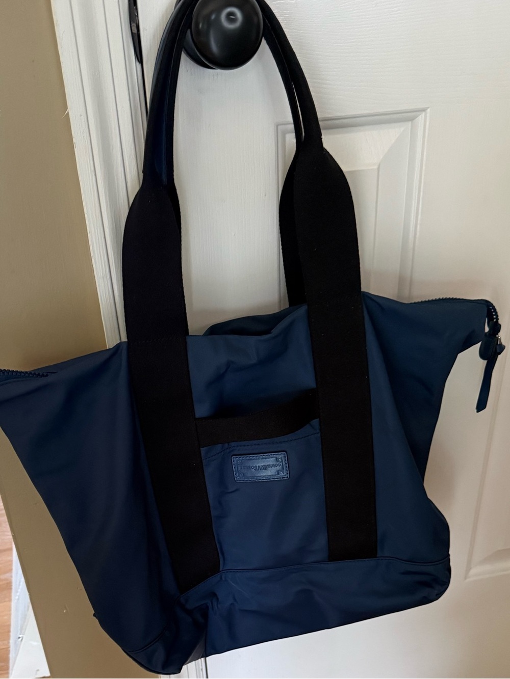 REBECCA MINKOFF North South Nylon Satin Tote Bag Navy/ Black - Picture 2 of 12
